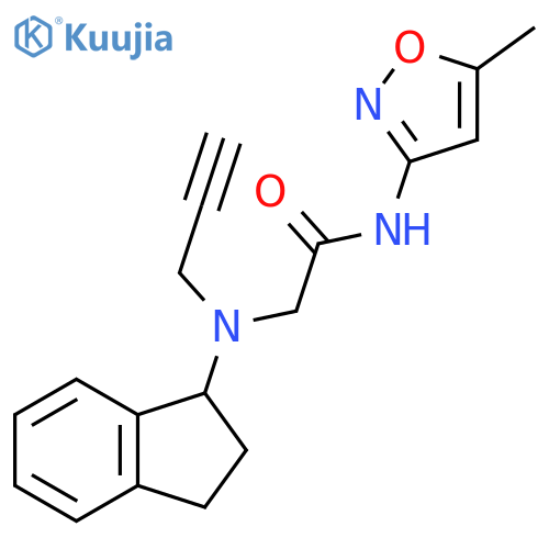 2-[(2,3-dihydro-1H-inden-1-yl)(prop-2-yn-1-yl)amino]-N-(5-methyl-1,2-oxazol-3-yl)acetamide structure