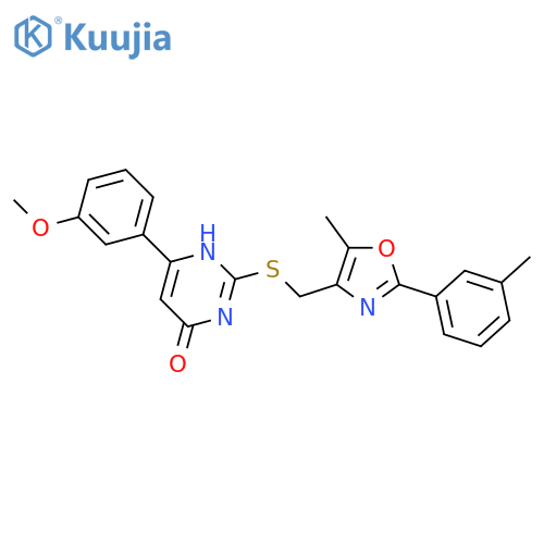 6-(3-methoxyphenyl)-2-({[5-methyl-2-(3-methylphenyl)-1,3-oxazol-4-yl]methyl}sulfanyl)pyrimidin-4-ol structure