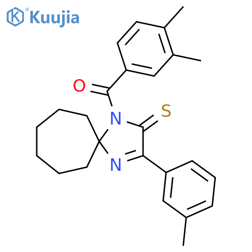 1-(3,4-dimethylbenzoyl)-3-(3-methylphenyl)-1,4-diazaspiro[4.6]undec-3-ene-2-thione structure