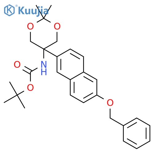 tert-Butyl (5-(6-(benzyloxy)naphthalen-2-yl)-2,2-dimethyl-1,3-dioxan-5-yl)carbamate structure