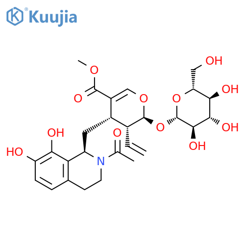 2H-Pyran-5-carboxylicacid,4-[[(1R)-2-acetyl-1,2,3,4-tetrahydro-7,8-dihydroxy-1-isoquinolinyl]methyl]-3-ethenyl-2-(b-D-glucopyranosyloxy)-3,4-dihydro-,methyl ester, (2S,3R,4S)- (9CI) structure