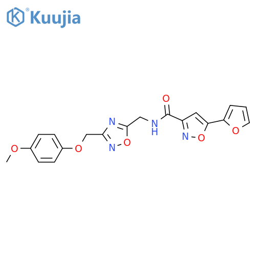 5-(furan-2-yl)-N-({3-(4-methoxyphenoxy)methyl-1,2,4-oxadiazol-5-yl}methyl)-1,2-oxazole-3-carboxamide structure