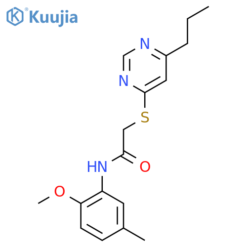 N-(2-methoxy-5-methylphenyl)-2-(6-propylpyrimidin-4-yl)sulfanylacetamide structure
