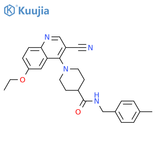 1-(3-cyano-6-ethoxyquinolin-4-yl)-N-[(4-methylphenyl)methyl]piperidine-4-carboxamide structure