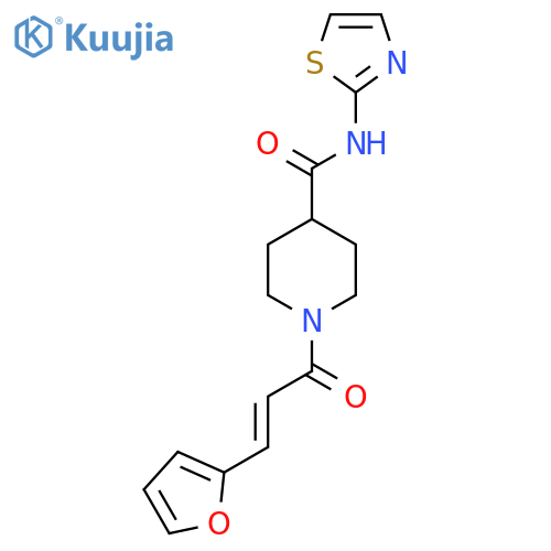 1-(2E)-3-(furan-2-yl)prop-2-enoyl-N-(1,3-thiazol-2-yl)piperidine-4-carboxamide structure