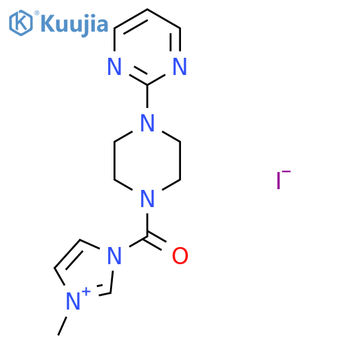 3-methyl-1-4-(pyrimidin-2-yl)piperazine-1-carbonyl-1H-imidazol-3-ium iodide structure