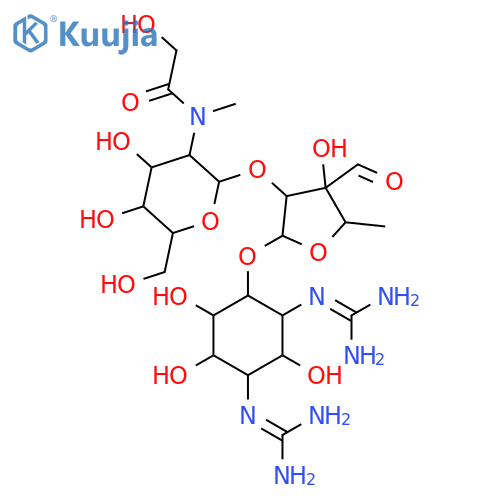 D-Streptamine,O-2-deoxy-2-[(hydroxyacetyl)methylamino]-a-L-glucopyranosyl-(1&reg;2)-O-5-deoxy-3-C-formyl-a-L-lyxofuranosyl-(1&reg;4)-N,N'-bis(aminoiminomethyl)- (9CI) structure