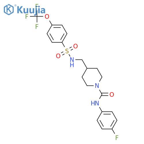 N-(4-fluorophenyl)-4-{4-(trifluoromethoxy)benzenesulfonamidomethyl}piperidine-1-carboxamide structure