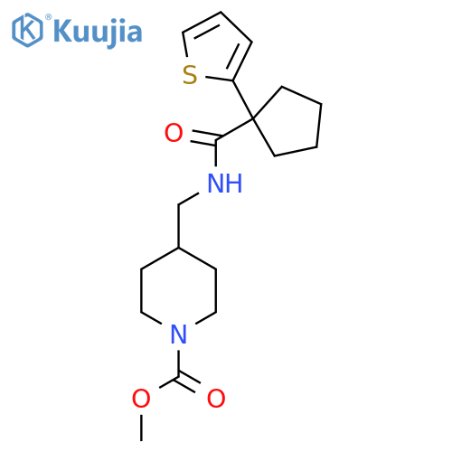 methyl 4-({1-(thiophen-2-yl)cyclopentylformamido}methyl)piperidine-1-carboxylate structure