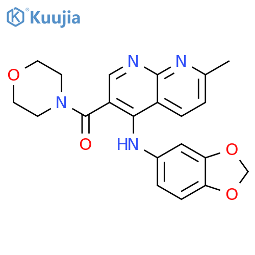 N-(2H-1,3-benzodioxol-5-yl)-7-methyl-3-(morpholine-4-carbonyl)-1,8-naphthyridin-4-amine structure