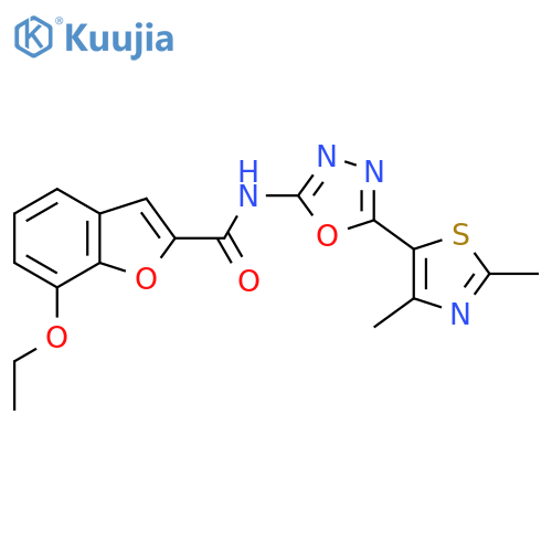 N-5-(2,4-dimethyl-1,3-thiazol-5-yl)-1,3,4-oxadiazol-2-yl-7-ethoxy-1-benzofuran-2-carboxamide structure