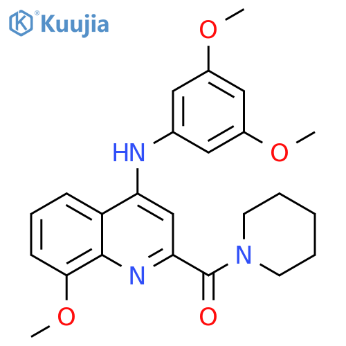 N-(3,5-dimethoxyphenyl)-8-methoxy-2-(piperidine-1-carbonyl)quinolin-4-amine structure