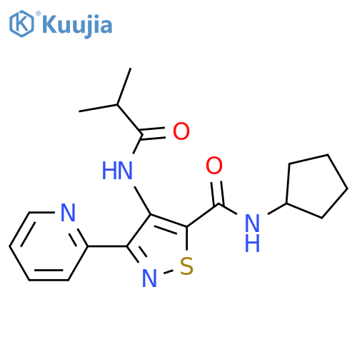 N-cyclopentyl-4-(2-methylpropanamido)-3-(pyridin-2-yl)-1,2-thiazole-5-carboxamide structure