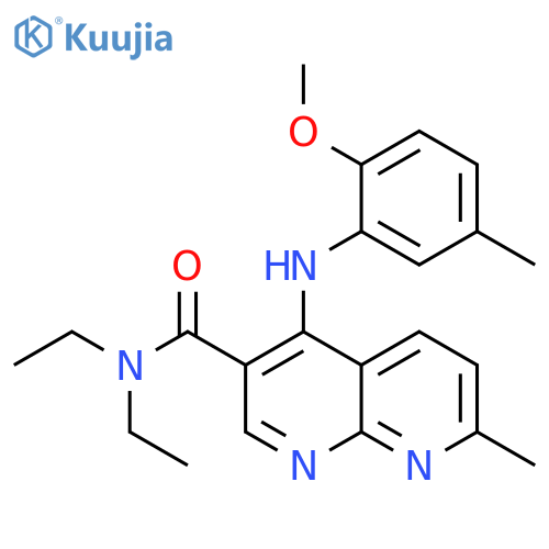 N,N-diethyl-4-[(2-methoxy-5-methylphenyl)amino]-7-methyl-1,8-naphthyridine-3-carboxamide structure