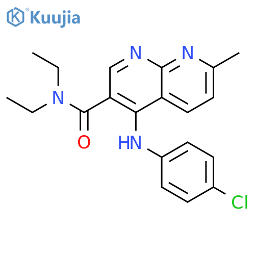 4-[(4-chlorophenyl)amino]-N,N-diethyl-7-methyl-1,8-naphthyridine-3-carboxamide structure