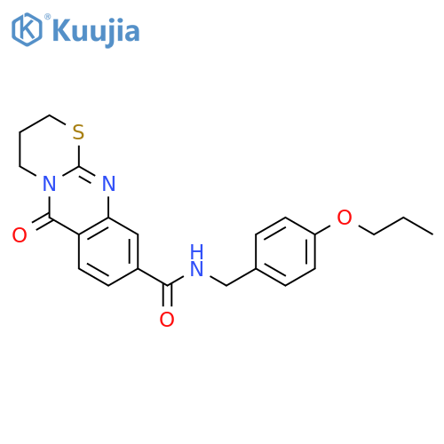 6-oxo-N-(4-propoxyphenyl)methyl-2H,3H,4H,6H-1,3thiazino2,3-bquinazoline-9-carboxamide structure