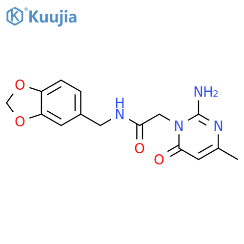2-(2-amino-4-methyl-6-oxo-1,6-dihydropyrimidin-1-yl)-N-(2H-1,3-benzodioxol-5-yl)methylacetamide structure