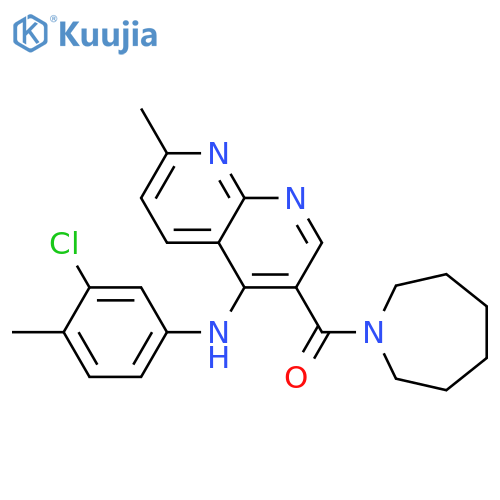 3-(azepane-1-carbonyl)-N-(3-chloro-4-methylphenyl)-7-methyl-1,8-naphthyridin-4-amine structure