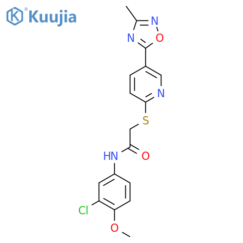 N-(3-chloro-4-methoxyphenyl)-2-{5-(3-methyl-1,2,4-oxadiazol-5-yl)pyridin-2-ylsulfanyl}acetamide structure