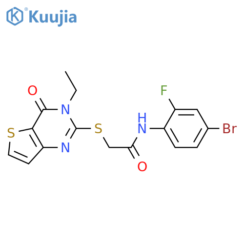 N-(4-bromo-2-fluorophenyl)-2-({3-ethyl-4-oxo-3H,4H-thieno[3,2-d]pyrimidin-2-yl}sulfanyl)acetamide structure