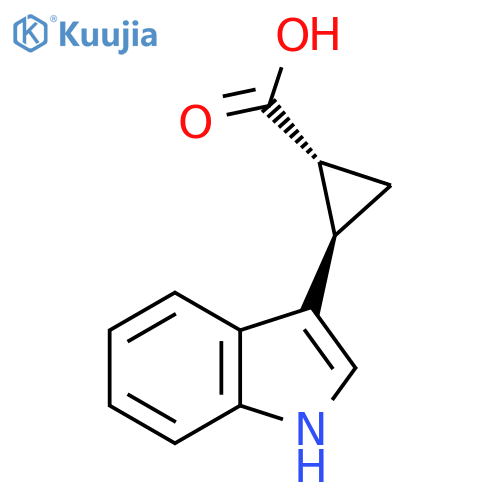 rac-(1R,2R)-2-(1H-indol-3-yl)cyclopropane-1-carboxylic acid structure
