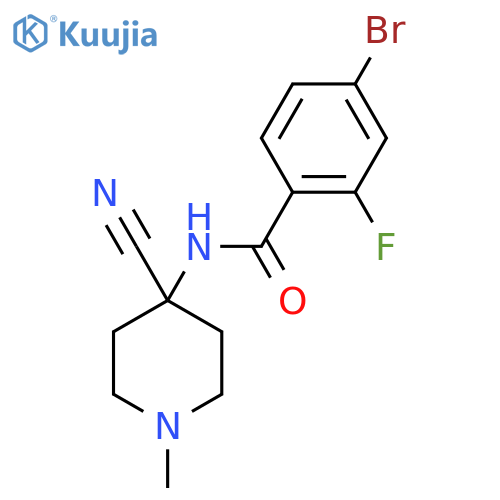 4-bromo-N-(4-cyano-1-methylpiperidin-4-yl)-2-fluorobenzamide structure