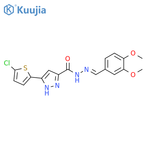 3-(5-chlorothiophen-2-yl)-N'-(1E)-(3,4-dimethoxyphenyl)methylidene-1H-pyrazole-5-carbohydrazide structure