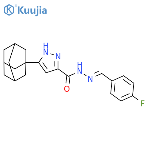3-(adamantan-1-yl)-N'-[(1E)-(4-fluorophenyl)methylidene]-1H-pyrazole-5-carbohydrazide structure