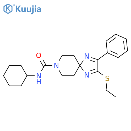 N-cyclohexyl-2-(ethylsulfanyl)-3-phenyl-1,4,8-triazaspiro[4.5]deca-1,3-diene-8-carboxamide structure