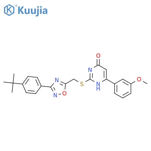 2-({[3-(4-tert-butylphenyl)-1,2,4-oxadiazol-5-yl]methyl}sulfanyl)-6-(3-methoxyphenyl)pyrimidin-4-ol structure