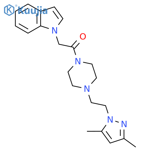 1-{4-2-(3,5-dimethyl-1H-pyrazol-1-yl)ethylpiperazin-1-yl}-2-(1H-indol-1-yl)ethan-1-one structure