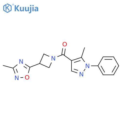 3-methyl-5-[1-(5-methyl-1-phenyl-1H-pyrazole-4-carbonyl)azetidin-3-yl]-1,2,4-oxadiazole structure