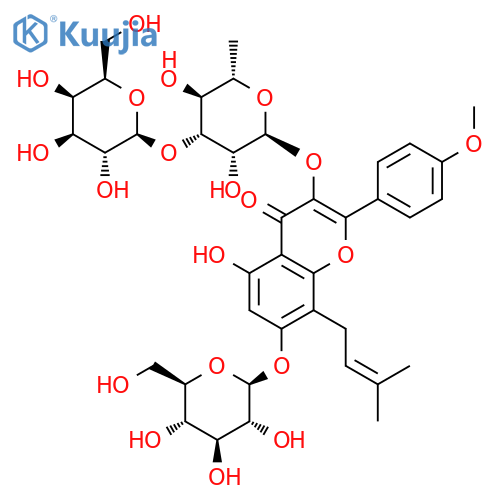 4H-1-Benzopyran-4-one,3-[(6-deoxy-3-O-b-D-galactopyranosyl-a-L-mannopyranosyl)oxy]-7-(b-D-glucopyranosyloxy)-5-hydroxy-2-(4-methoxyphenyl)-8-(3-methyl-2-butenyl)-(9CI) structure