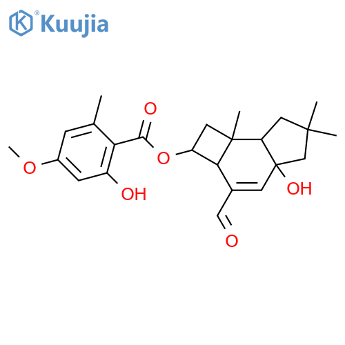 Benzoic acid,2-hydroxy-4-methoxy-6-methyl-,(2R,2aR,4aR,7aR,7bS)-3-formyl-2,2a,4a,5,6,7,7a,7b-octahydro-4a-hydroxy-6,6,7b-trimethyl-1H-cyclobut[e]inden-2-ylester structure