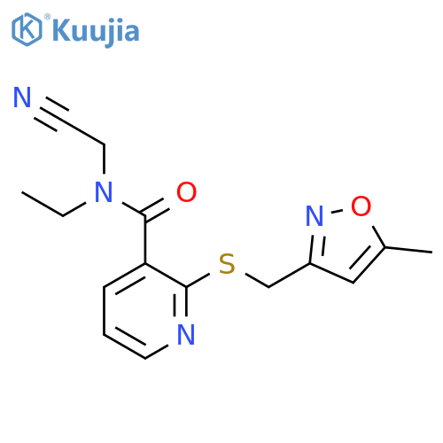N-(cyanomethyl)-N-ethyl-2-{[(5-methyl-1,2-oxazol-3-yl)methyl]sulfanyl}pyridine-3-carboxamide structure