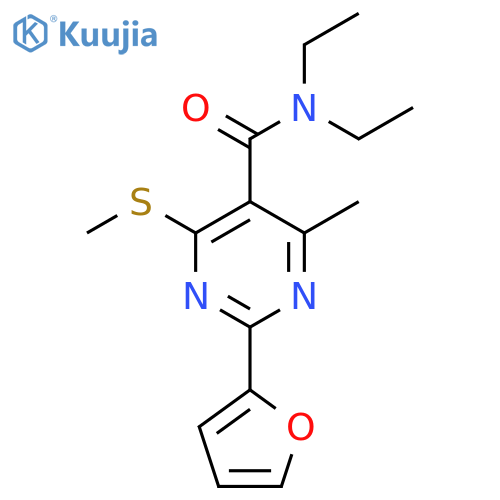 N,N-diethyl-2-(furan-2-yl)-4-methyl-6-(methylsulfanyl)pyrimidine-5-carboxamide structure