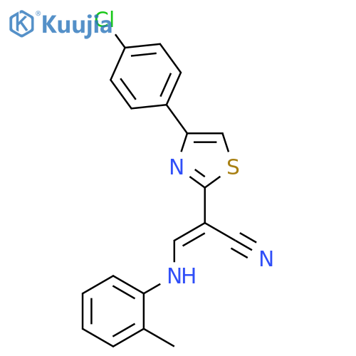 (2E)-2-[4-(4-chlorophenyl)-1,3-thiazol-2-yl]-3-[(2-methylphenyl)amino]prop-2-enenitrile structure