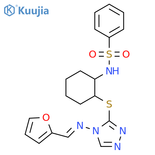 N-2-({4-(E)-(furan-2-yl)methylideneamino-4H-1,2,4-triazol-3-yl}sulfanyl)cyclohexylbenzenesulfonamide structure