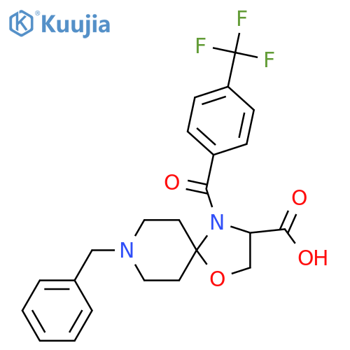 8-Benzyl-4-[4-(trifluoromethyl)benzoyl]-1-oxa-4,8-diazaspiro[4.5]decane-3-carboxylic acid structure