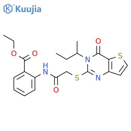 ethyl 2-(2-{[3-(butan-2-yl)-4-oxo-3H,4H-thieno[3,2-d]pyrimidin-2-yl]sulfanyl}acetamido)benzoate structure