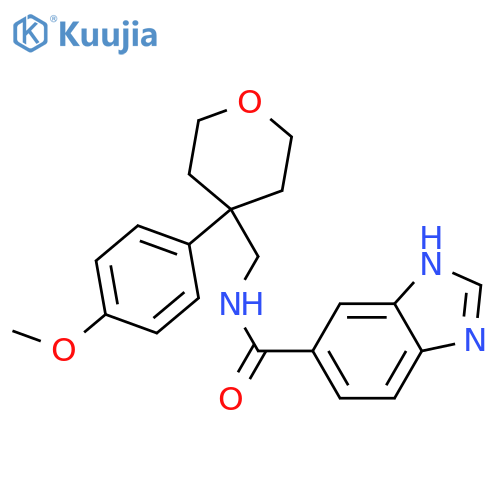 N-{4-(4-methoxyphenyl)oxan-4-ylmethyl}-1H-1,3-benzodiazole-5-carboxamide structure