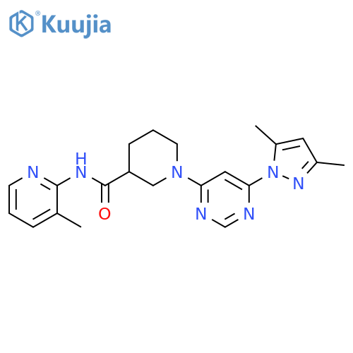 1-6-(3,5-dimethyl-1H-pyrazol-1-yl)pyrimidin-4-yl-N-(3-methylpyridin-2-yl)piperidine-3-carboxamide structure