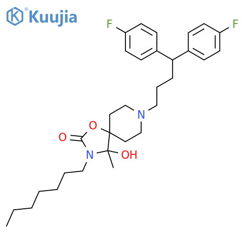 8-[4,4-bis(4-fluorophenyl)butyl]-3-heptyl-4-hydroxy-4-methyl-1-oxa-3,8-diazaspiro[4.5]decan-2-one structure