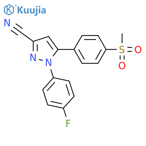 1-(4-fluorophenyl)-5-[4-(methylsulfonyl)phenyl]-pyrazole-3-carbonitrile structure