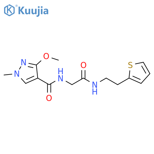 2-(3-methoxy-1-methyl-1H-pyrazol-4-yl)formamido-N-2-(thiophen-2-yl)ethylacetamide structure
