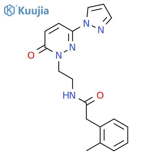 2-(2-methylphenyl)-N-{2-6-oxo-3-(1H-pyrazol-1-yl)-1,6-dihydropyridazin-1-ylethyl}acetamide structure