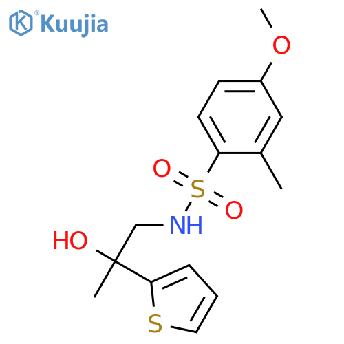 N-2-hydroxy-2-(thiophen-2-yl)propyl-4-methoxy-2-methylbenzene-1-sulfonamide structure