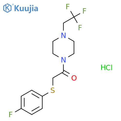 2-(4-fluorophenyl)sulfanyl-1-4-(2,2,2-trifluoroethyl)piperazin-1-ylethan-1-one hydrochloride structure