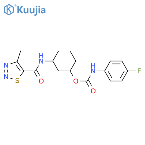 3-(4-methyl-1,2,3-thiadiazole-5-amido)cyclohexyl N-(4-fluorophenyl)carbamate structure