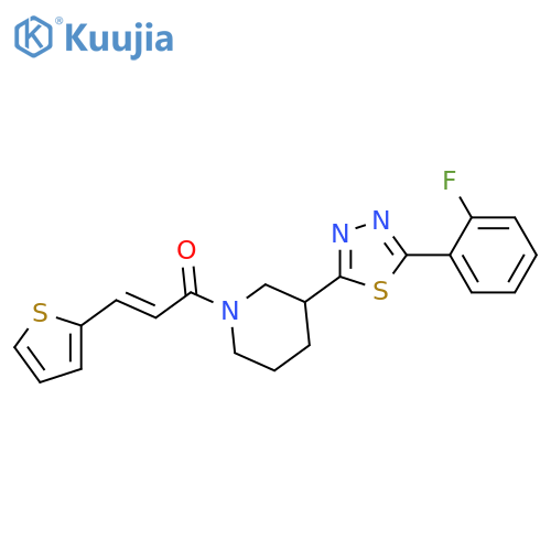 (2E)-1-{3-[5-(2-fluorophenyl)-1,3,4-thiadiazol-2-yl]piperidin-1-yl}-3-(thiophen-2-yl)prop-2-en-1-one structure